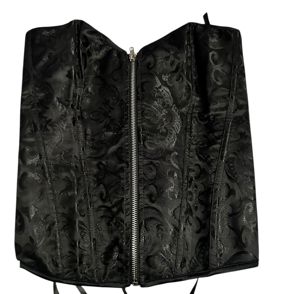 Black Strapless Corset Top with Front Zipper